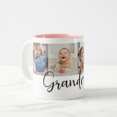 We Love you Grandma Script 4 Photo Modern Tweekleurige Koffiemok (Voorkant links)