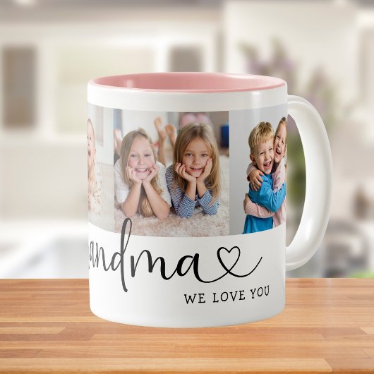 We Love you Grandma Script 4 Photo Modern Tweekleurige Koffiemok
