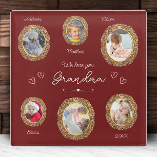 We Love You Grandma Six Photo with Text Red Heart Glazen Onderzetter