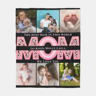 We Love You Mam Roze Minimalist 6 Fotocollage Fleece Deken