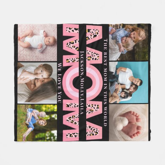 We Love You Mam Roze Minimalist 6 Fotocollage Fleece Deken (Voorkant (Horizontaal))