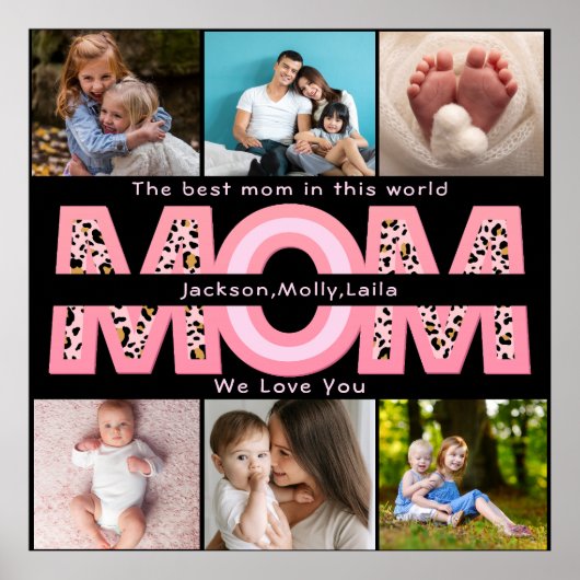 We Love You Mam Roze Minimalist 6 Fotocollage Poster (Voorkant)