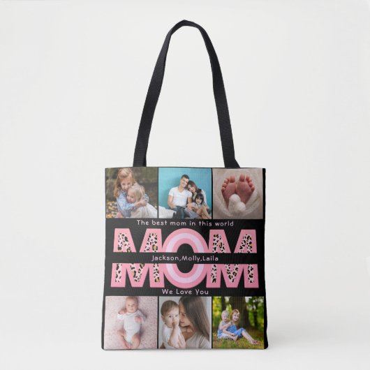 We Love You Mam Roze Minimalist 6 Fotocollage Tote Bag (Voorkant)