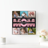 We Love You Mam Roze Minimalist 6 Fotocollage Vierkante Klok (Huis)