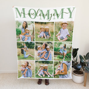 We Love You Mam Sage Green Foto Collage Fleece Deken