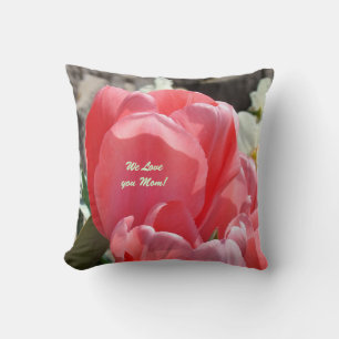 We Love You Mama! cadeaus Worp Kussens Roze Tulpen