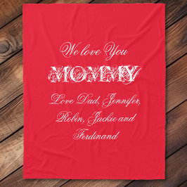 'We Love You Mama' Custom Names Chic Red Fleece Deken