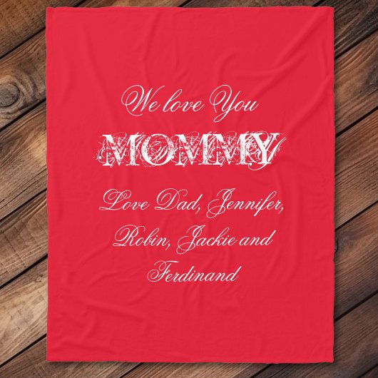 'We Love You Mama' Custom Names Chic Red Fleece Deken