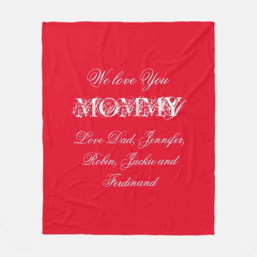 'We Love You Mama' Custom Names Chic Red Fleece Deken (Voorkant)