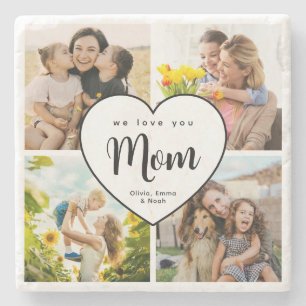 We Love You Mama Gepersonaliseerde 4 Foto Collage Stenen Onderzetter