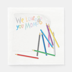We Love You Mama Handgetekende Krijttekeningen Servet