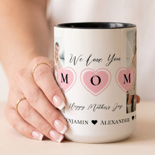 We Love You Mama Hart Personalized Foto Collage Tweekleurige Koffiemok