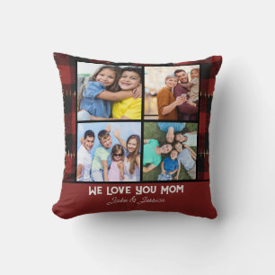 We Love you Mama Moderne Fotocollage Rood Geruit Kussen