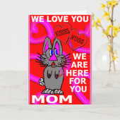 We Love You Mama Roze Lint Borstkanker Kaart (Gele Bloem)