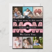 We Love You Mama Roze Minimalistische 6 foto colla Feestdagenkaart (Voorkant)