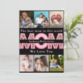 We Love You Mama Roze Minimalistische 6 foto colla Feestdagenkaart (Staand voorkant)