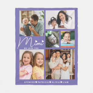 We Love You Mimi Grandkids 6 Fotocollage Paarse Fleece Deken