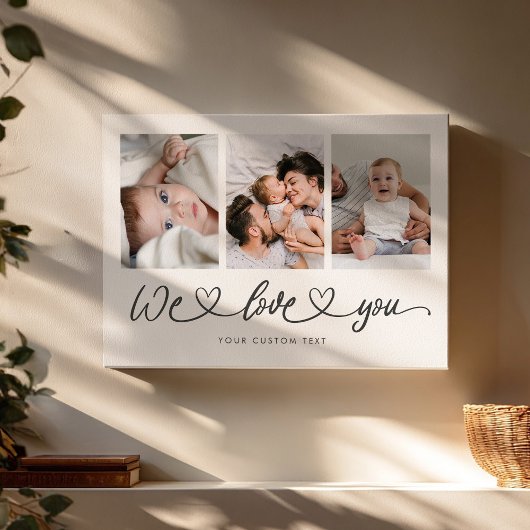 We Love You Modern Hart Script Foto Collage Canvas Afdruk
