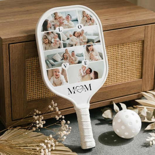 We Love You Mom Personalized Mother Photo Collage Pickleball Paddle