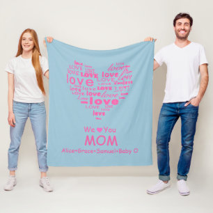 "We Love You Mom" uit het Kinder gepersonaliseerd Fleece Deken