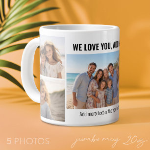 We Love You - Naam invoegen - 5 foto collage Grote Koffiekop
