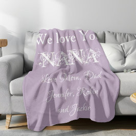 'We Love You Nana' Custom Names Gorgeous Mauve Fleece Deken