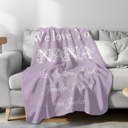 'We Love You Nana' Custom Names Gorgeous Mauve Fleece Deken