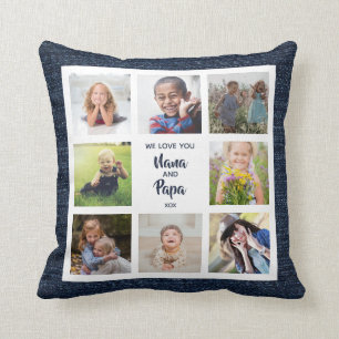 We Love You Nana en Papa Kussen met 8 foto's