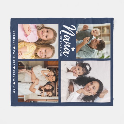 We Love You Nana Grandkids 4 Photo Collage Blue Fleece Deken (Voorkant (Horizontaal))