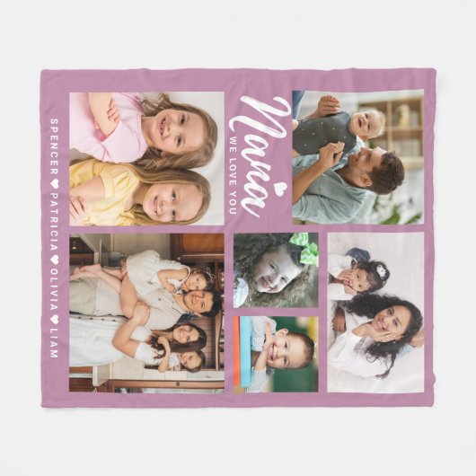 We Love You Nana Grandkids 6 Photo Collage Pink Fleece Deken (Voorkant (Horizontaal))