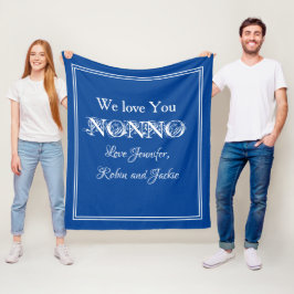 "We Love You NONNO" gepersonaliseerd blauw en wit Fleece Deken