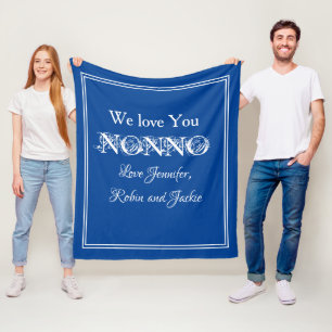 "We Love You NONNO" gepersonaliseerd blauw en wit Fleece Deken