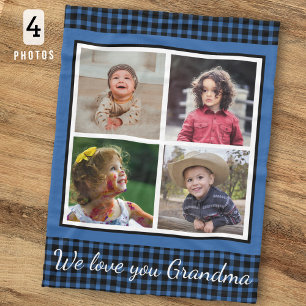 We Love You Oma 4 Foto Collage Blauwe Geruite Fleece Deken