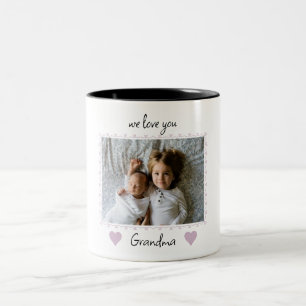 We Love You Oma Roze Harten Aangepaste Foto Tweekleurige Koffiemok