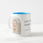 We Love You Opa 2 Photo Arch & Name 11 oz Tweekleurige Koffiemok (Voorkant links)