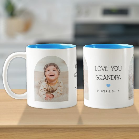We Love You Opa 2 Photo Arch & Name 11 oz Tweekleurige Koffiemok
