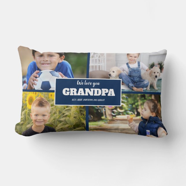 We Love You Opa 4 Foto Navy Blauwe  Kussen (Voorkant)