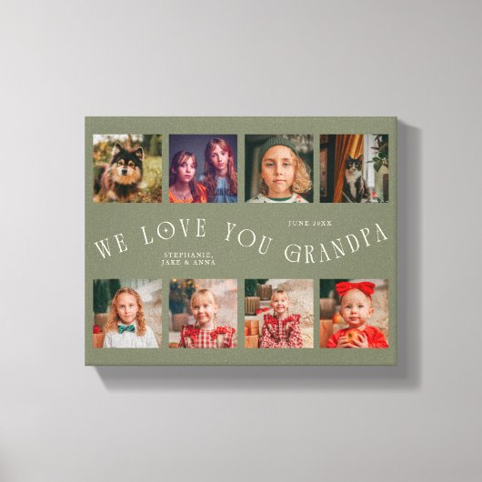 We Love You Opa | 8 Foto Raster Sagegroen Canvas Afdruk (Voorkant)
