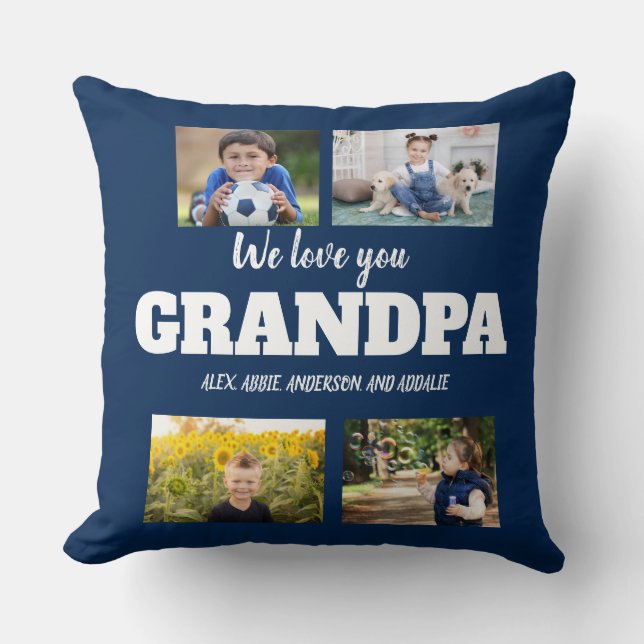 We Love You Opa Navy Blue 4 Foto Collage Kussen (Voorkant)