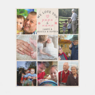 We Love You Papa & Nana – Aangepaste foto van klei Fleece Deken