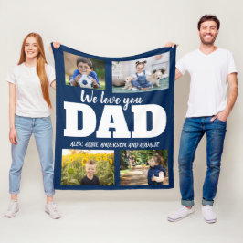 We Love You Papa Navy Blauw 4 Foto Kind Familie Fleece Deken