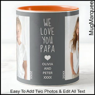 We Love You Papa, Twee Foto's Aangepaste Tekst, Gr Tweekleurige Koffiemok