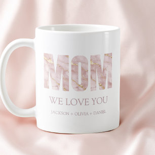 We Love You Roze Marmer Moderne Typografie Moeder  Koffiemok