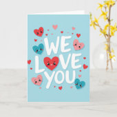 We Love You Sky Blue Hearts Kaart (Gele Bloem)