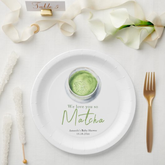 We love you so Matcha Baby Shower Papieren Bordje (Huwelijk)