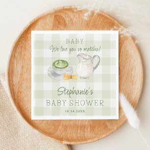 We Love You So Matcha Green Gingham Baby Shower Servet