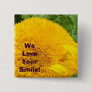 We Love Your Smile! knoppen Gele Zonnebloemen Vierkante Button 5,1 Cm