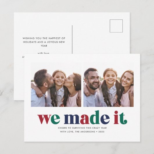 We Made It Two Photo Christmas Holiday Postcard Feestdagenkaart (Voorkant / Achterkant)