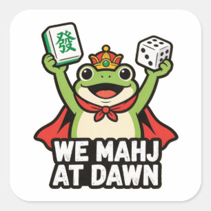 We Mahj At Dawn Kikkerveldheer Fa Tegels Grappige Vierkante Sticker