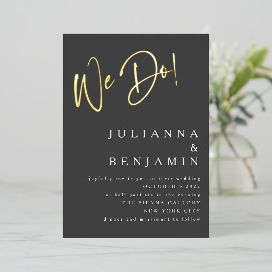 We maken een legant huwelijk zwart goud folie uitnodiging (Staand Voorkant)